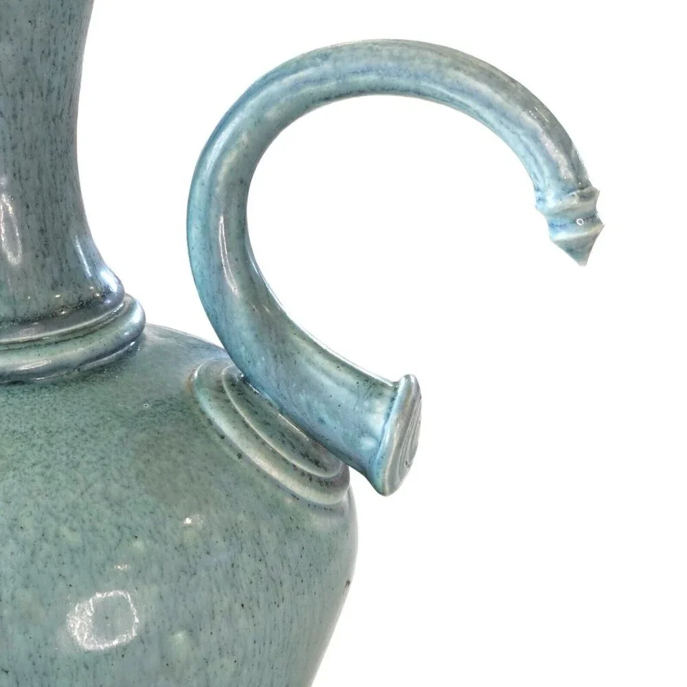 Vintage Robin Egg Blue Michael Schwegmann Studio Pottery Vase Curves Modern 10.5